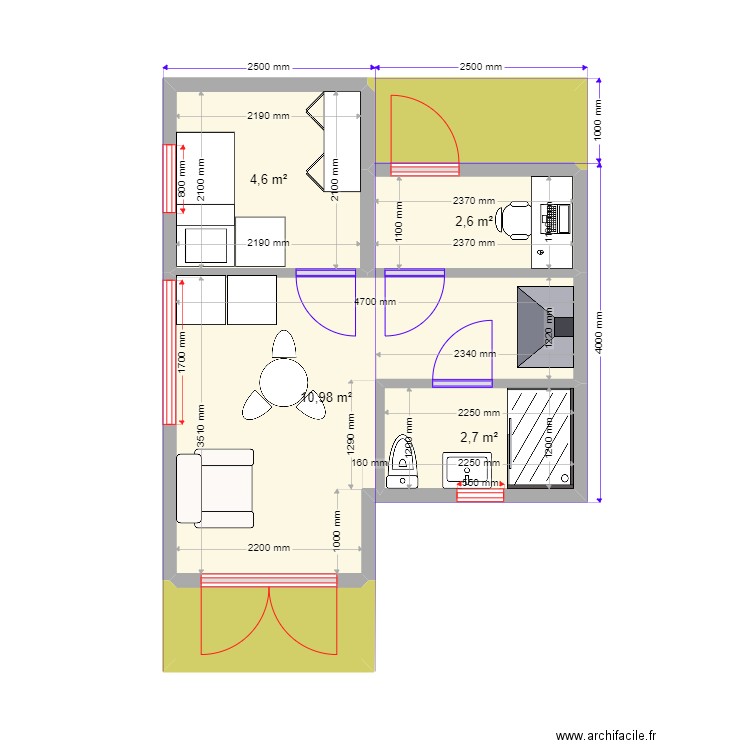 Юлия 2м1. Plan de 6 pièces et 25 m2