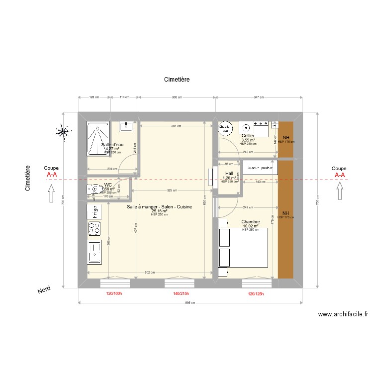 Studio 3 Philippe surface avec 180. Plan de 8 pièces et 50 m2