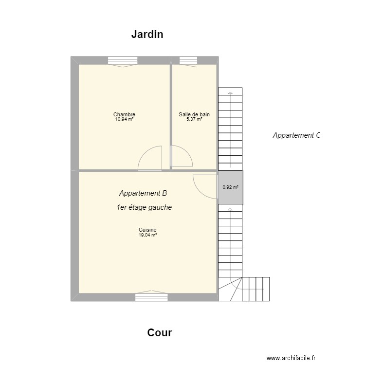 Appartement B - Rte de Lyon. Plan de 4 pièces et 36 m2