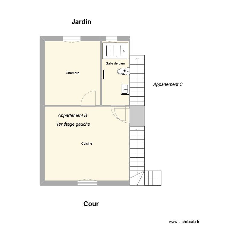 Appartement B - Rte de Lyon. Plan de 4 pièces et 36 m2