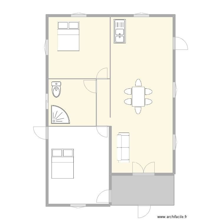 Mangarano. Plan de 4 pièces et 74 m2