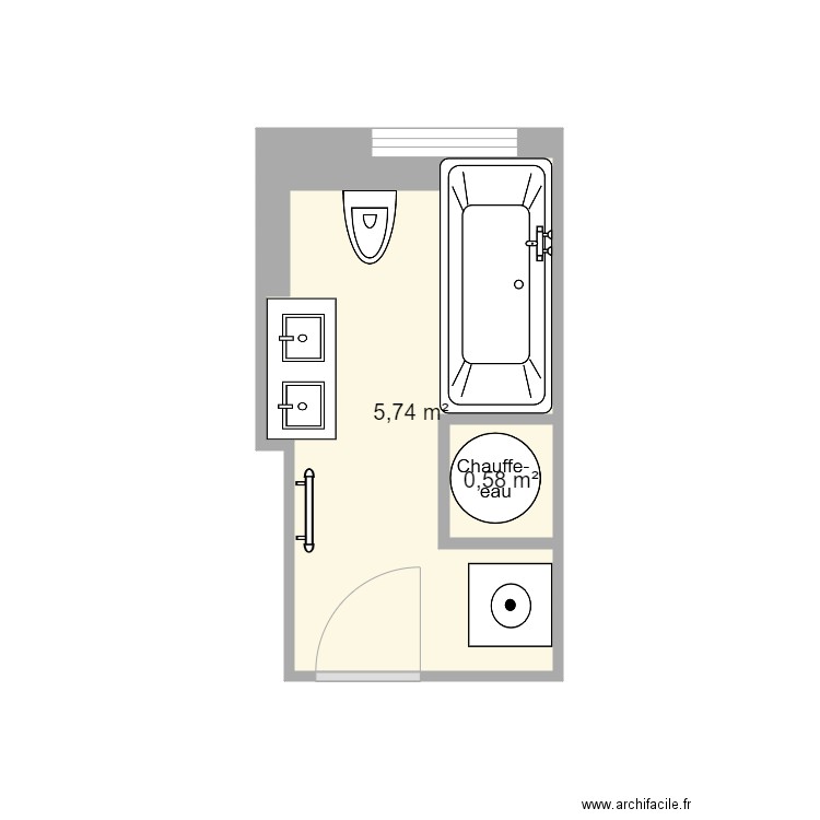 Salle de bain comble. Plan de 2 pièces et 6 m2