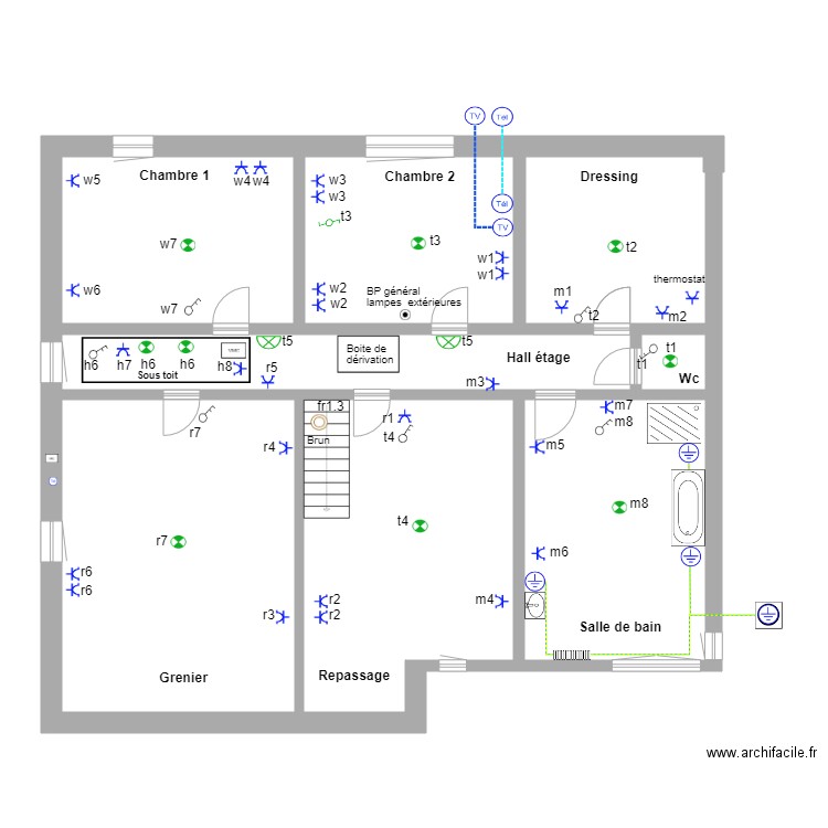 Etage  Ondenval  mai 2019  schéma de positions  . Plan de 0 pièce et 0 m2