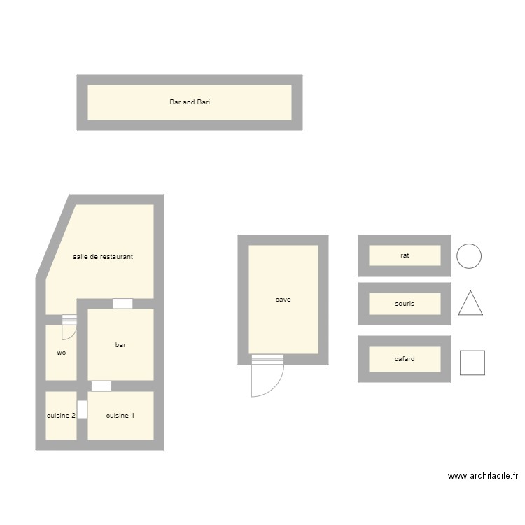 bar and bari. Plan de 10 pièces et 25 m2