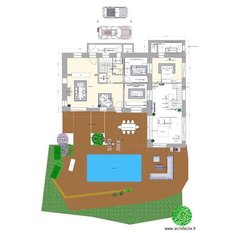 Plan Piscine terrasse. Plan de 5 pièces et 87 m2