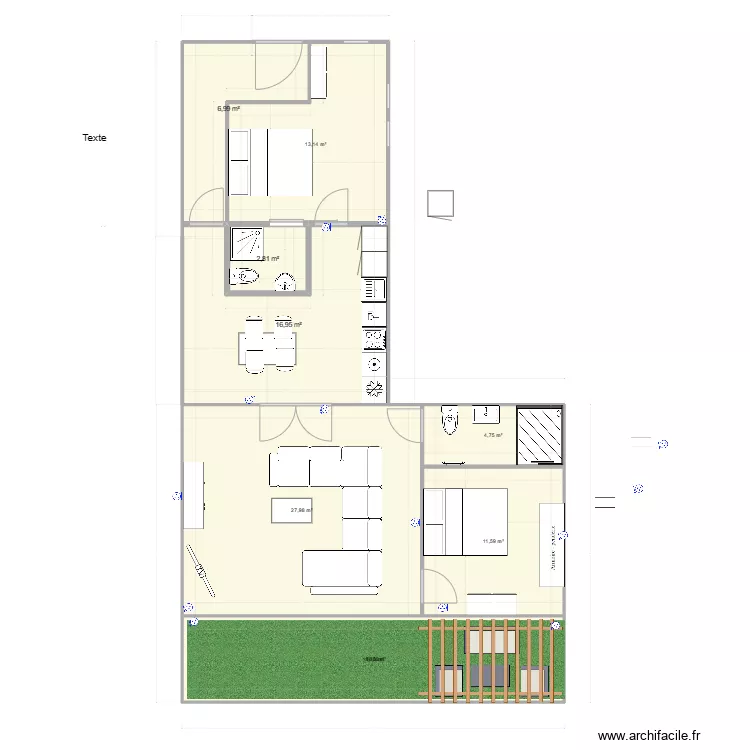 appart vert  f3 e. Plan de 