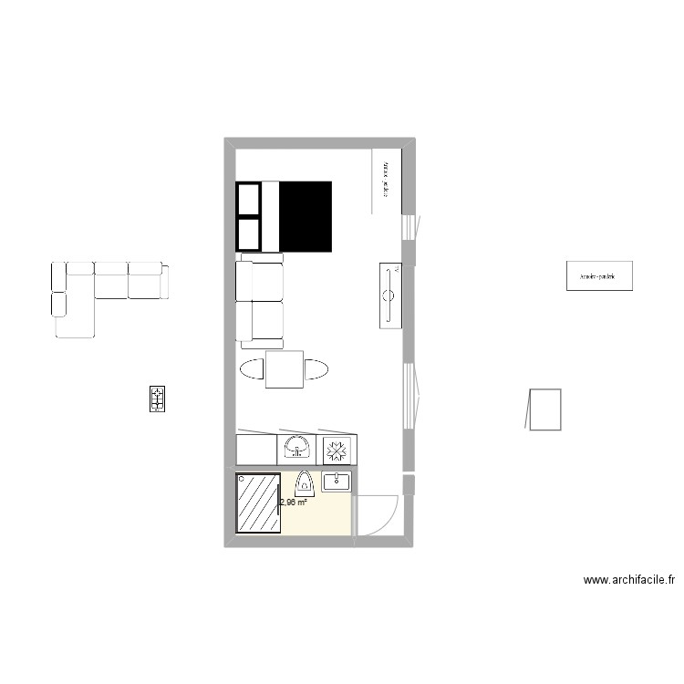 Studio 15m2. Plan de 0 pièce et 0 m2