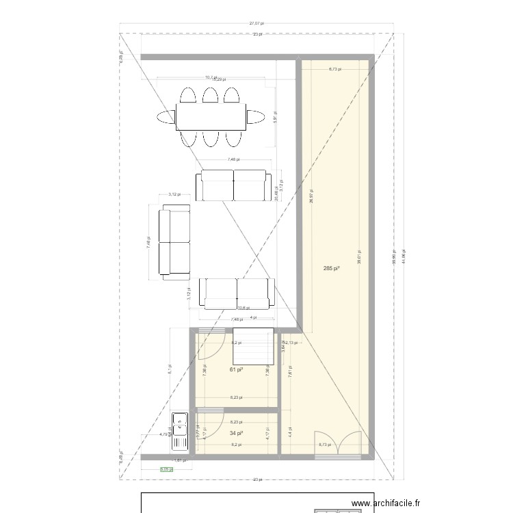 cabanon V1. Plan de 3 pièces et 35 m2