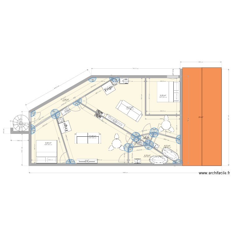 MAISON MARJORAY R+2 AVEC COTATION. Plan de 10 pièces et 109 m2