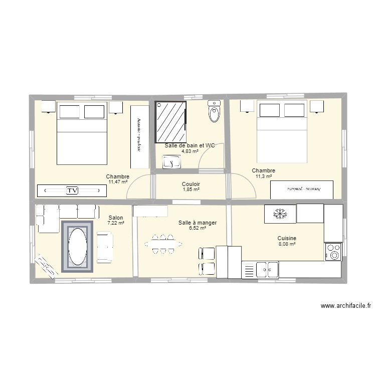 maison bois. Plan de 7 pièces et 51 m2