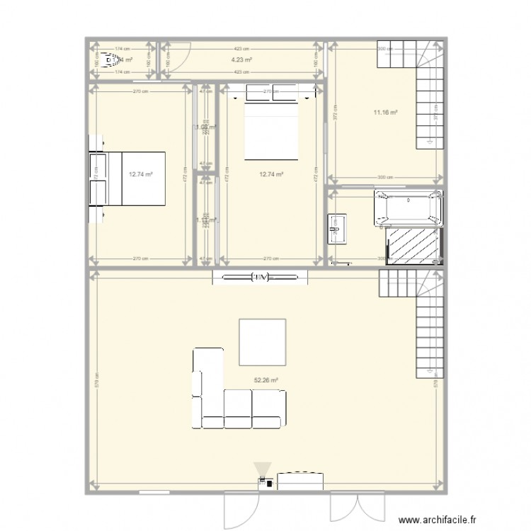 etage. Plan de 9 pièces et 103 m2