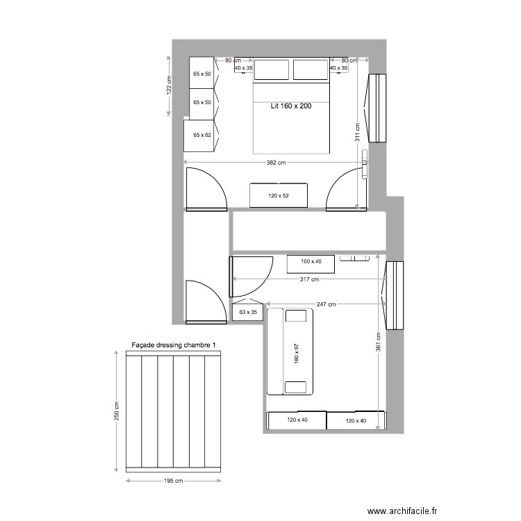 chambres 1 et 2 v1b. Plan de 0 pièce et 0 m2