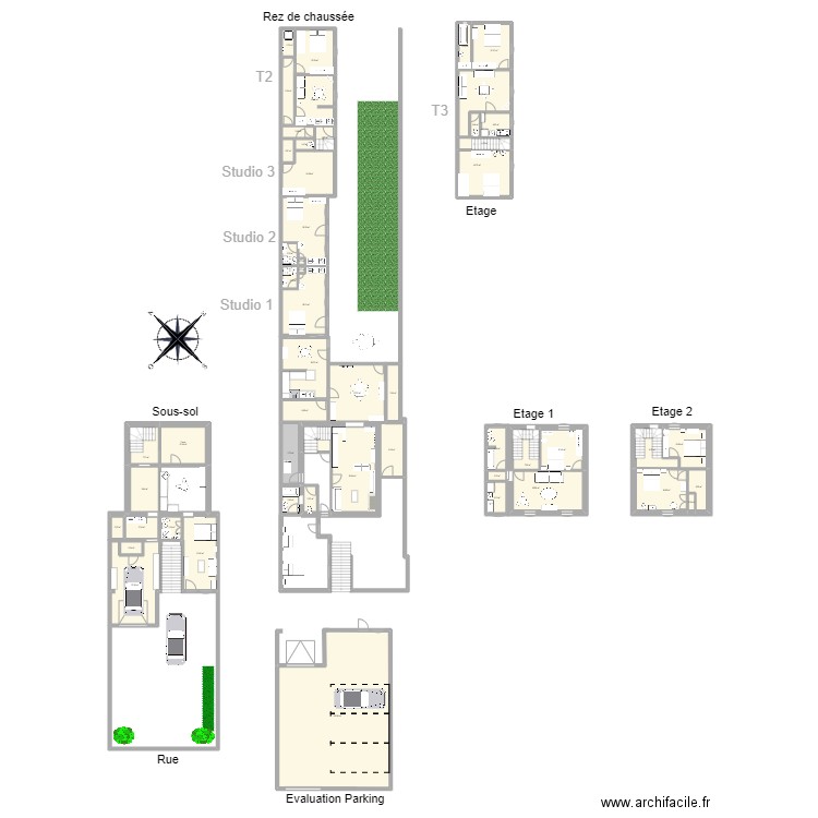 Maisons AX v2. Plan de 53 pièces et 555 m2