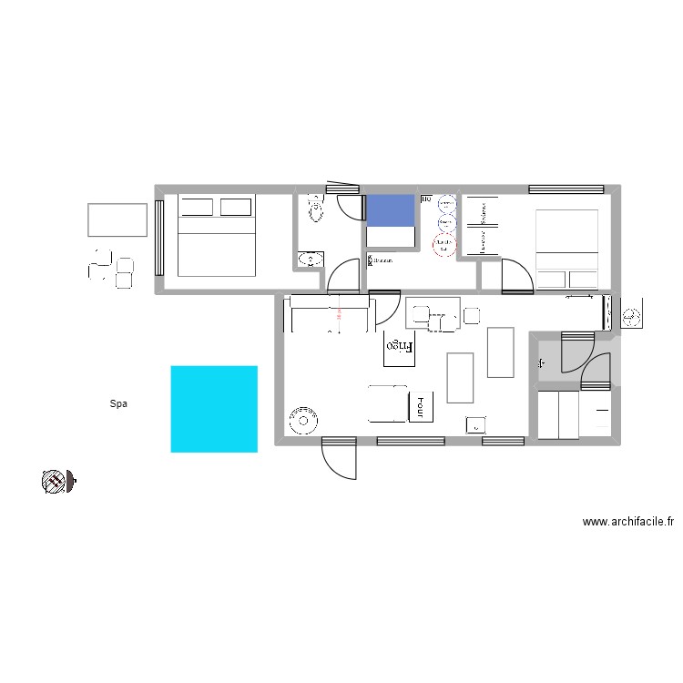 L'ovila 2. Plan de 8 pièces et 52 m2