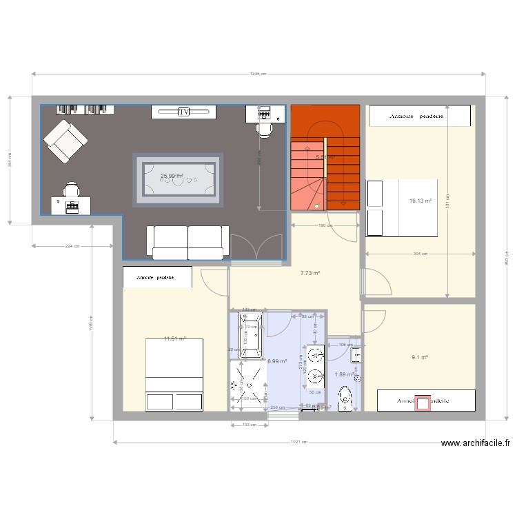 R1 Niveau 1 Projet. Plan de 9 pièces et 85 m2