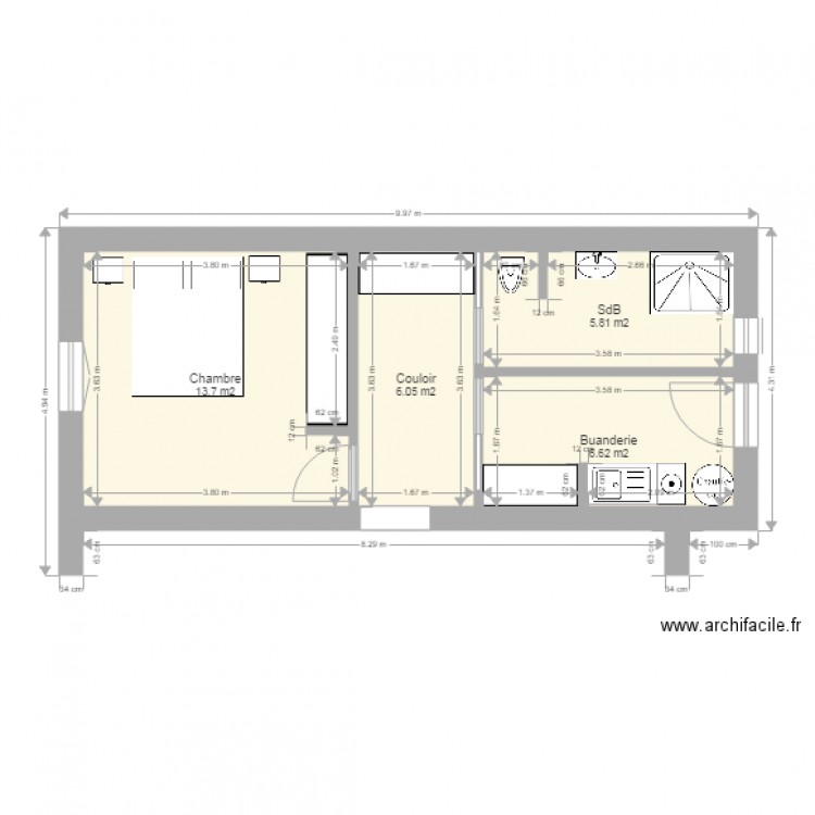 Extension17V6. Plan de 4 pièces et 32 m2