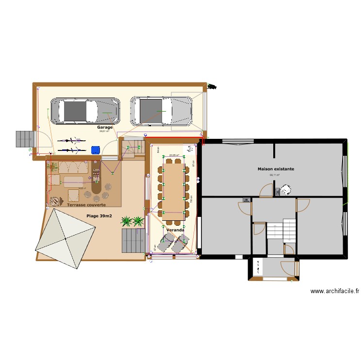 Terrasse couverte. Plan de 10 pièces et 332 m2