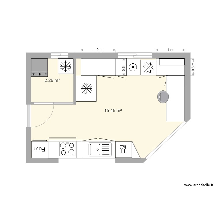 Cuisine nue. Plan de 0 pièce et 0 m2