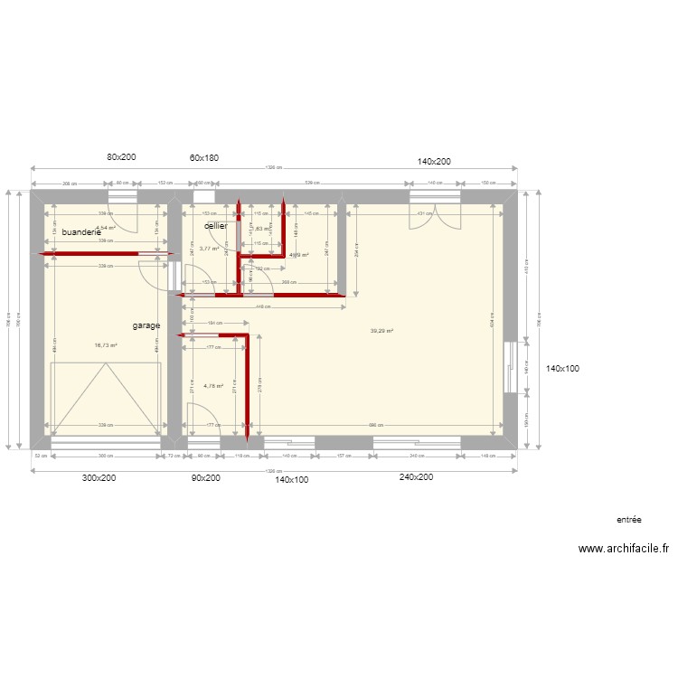 casa trets rdc placo. Plan de 7 pièces et 76 m2