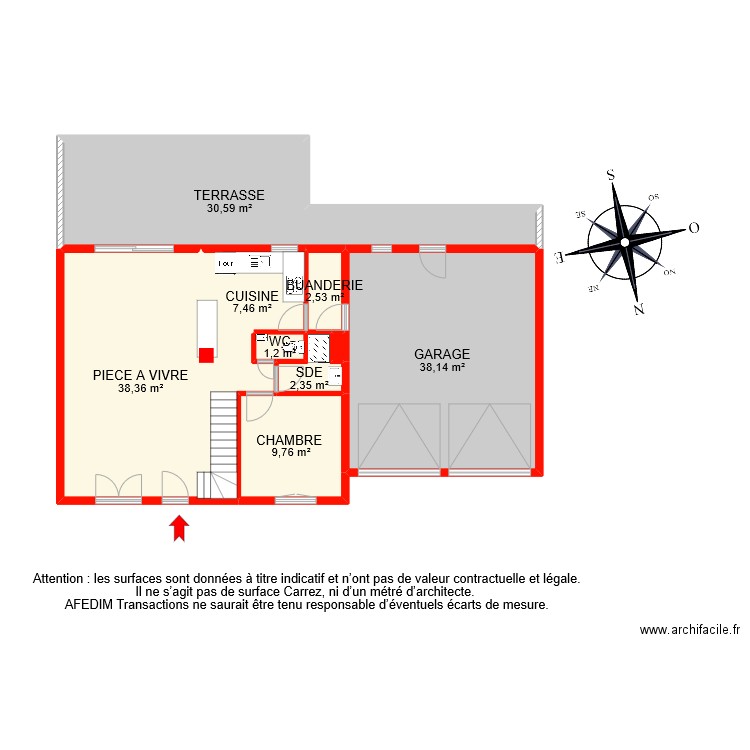 BI 10178 RDC EF. Plan de 9 pièces et 131 m2