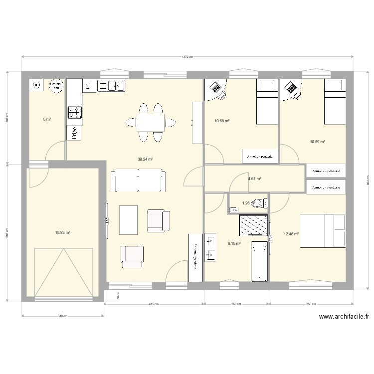 plein pied 3chbres 8x12. Plan de 0 pièce et 0 m2