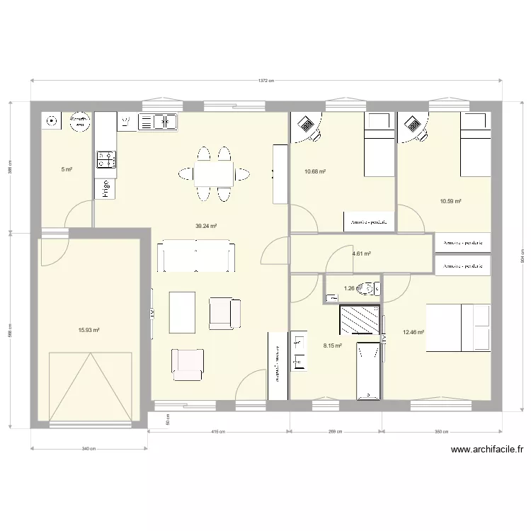 plein pied 3chbres 8x12. Plan de 