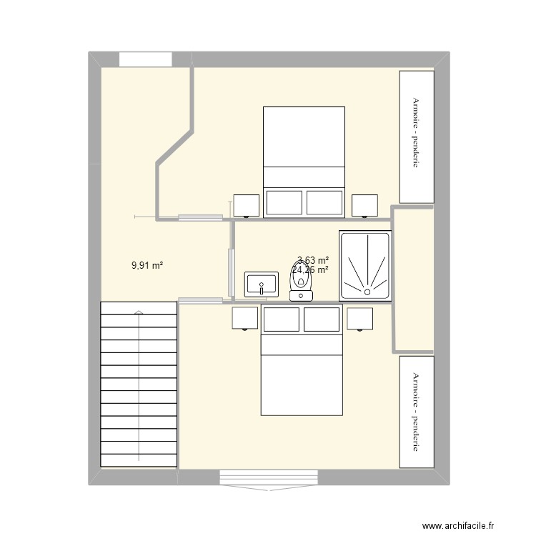 MANDAILLES R+1. Plan de 3 pièces et 38 m2