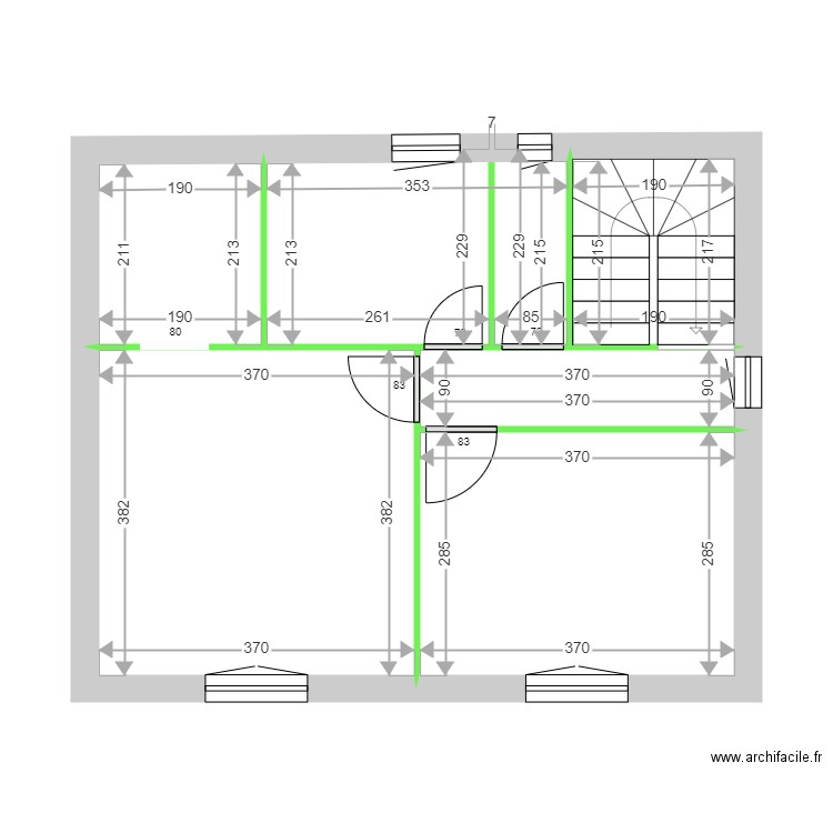 Clément étage cloisons. Plan de 6 pièces et 44 m2