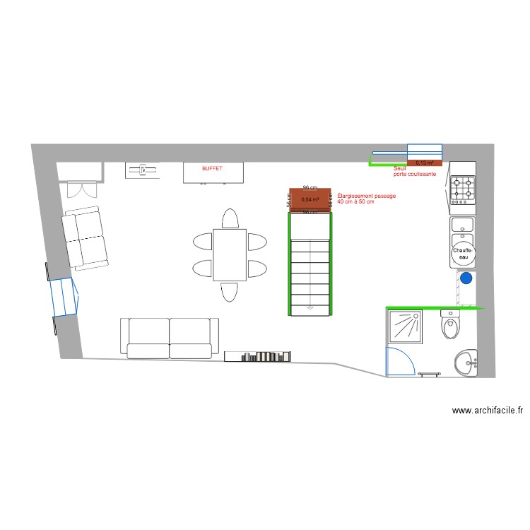 2ÉTAGE  MAÇONNERIE. Plan de 2 pièces et 44 m2