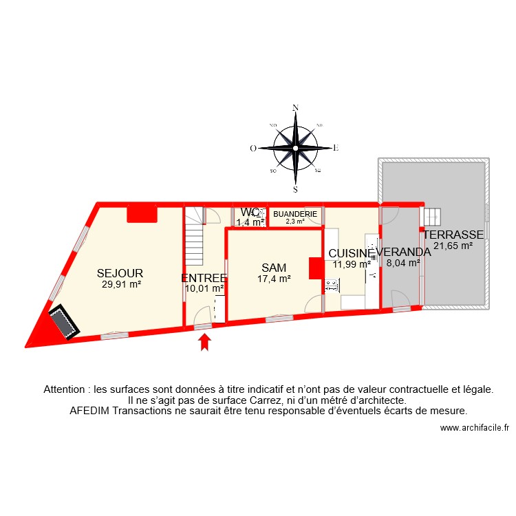 BI 9073 RDC . Plan de 9 pièces et 103 m2