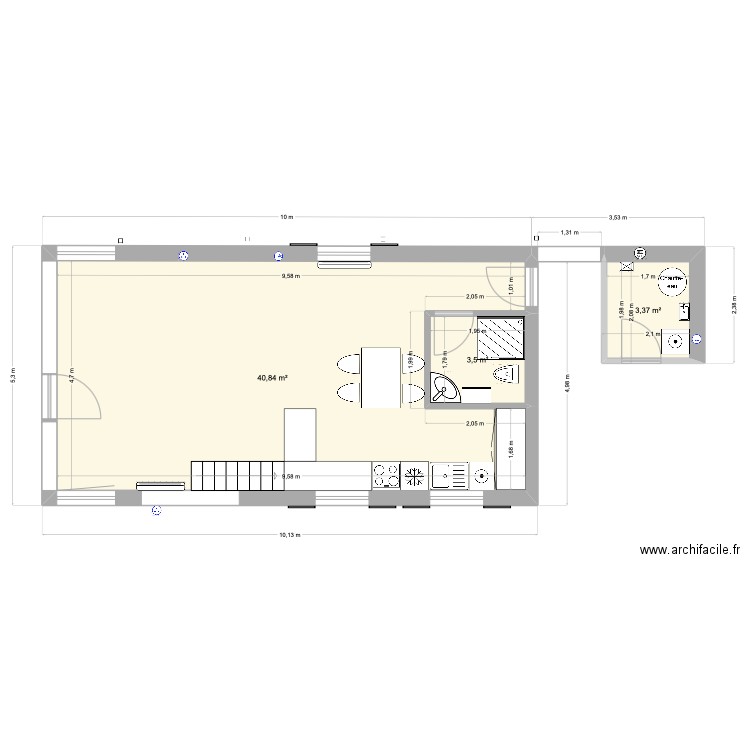 Chalet 2. Plan de 3 pièces et 48 m2