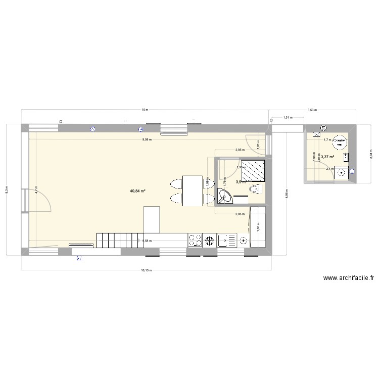 Chalet 2. Plan de 3 pièces et 60 m2