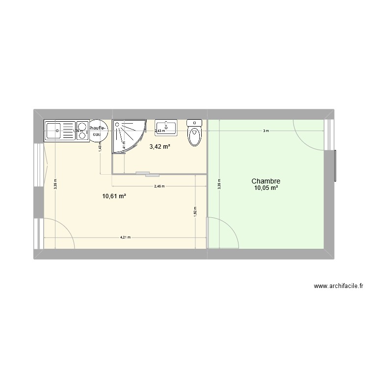 gien 26m. Plan de 3 pièces et 24 m2