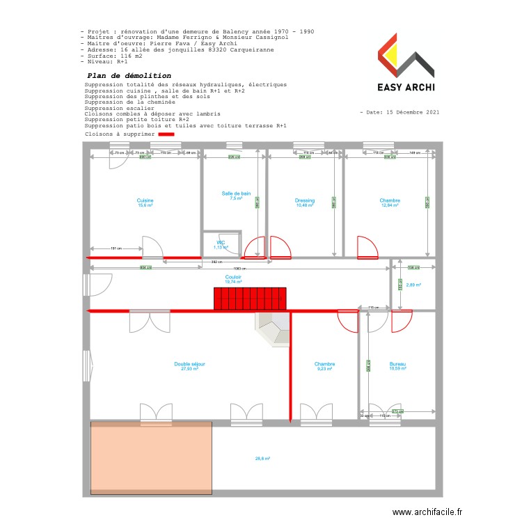 plan démolition . Plan de 11 pièces et 147 m2