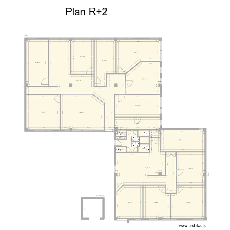 Chambre d'agriculture. Plan de 67 pièces et 1074 m2