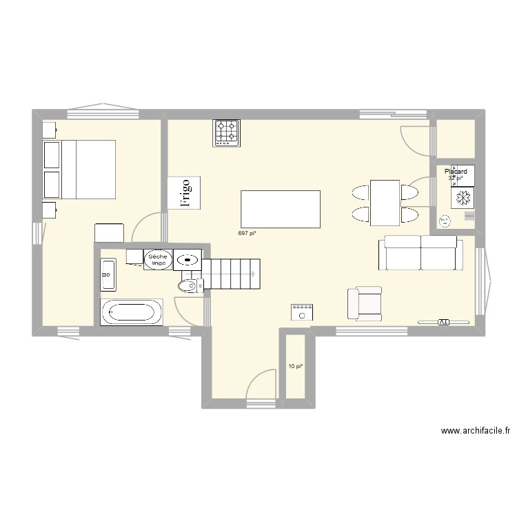 20x40. Plan de 3 pièces et 69 m2