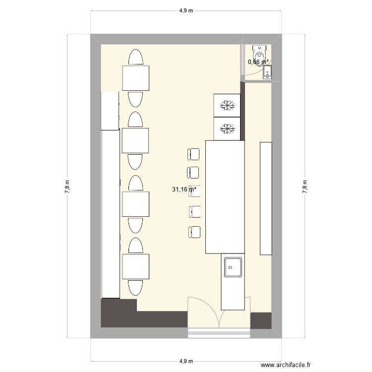 Bastide 2. Plan de 2 pièces et 32 m2