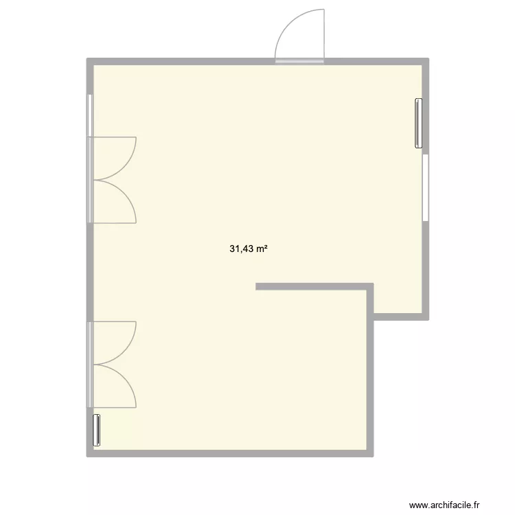 Plan nu salon + cuisine. Plan de 1  et 31 m²