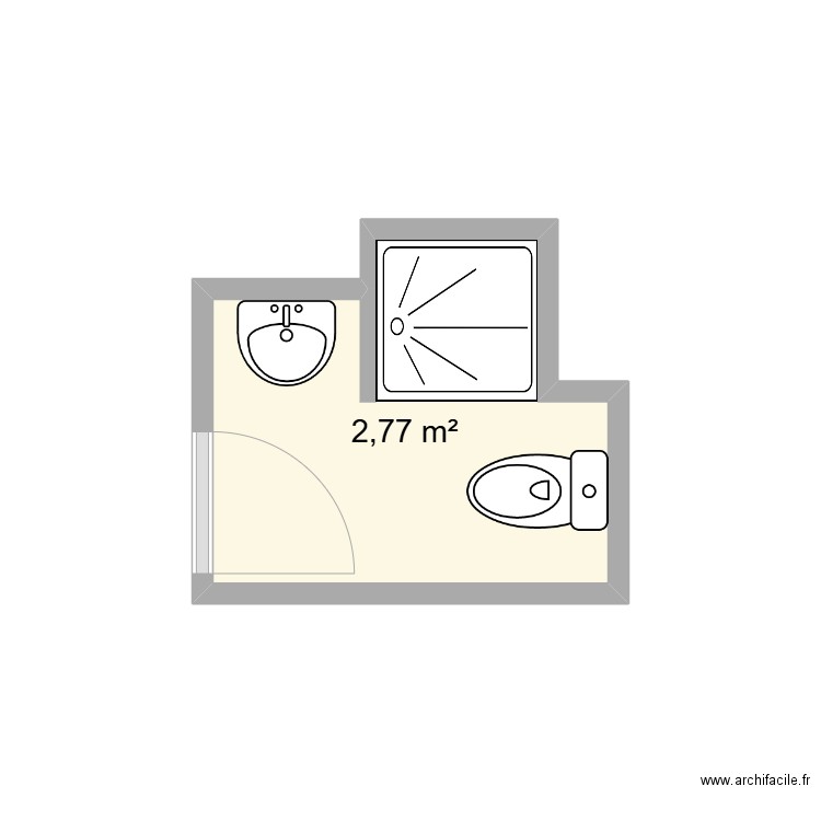 SDB WC. Plan de 1 pièce et 3 m2