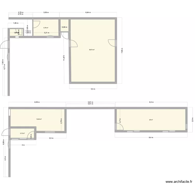 transformation b&acirc;timent. Plan de 6 pièces et 84 m²