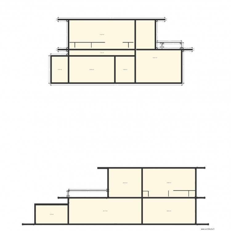 Façade nord et ouest. Plan de 11 pièces et 273 m2