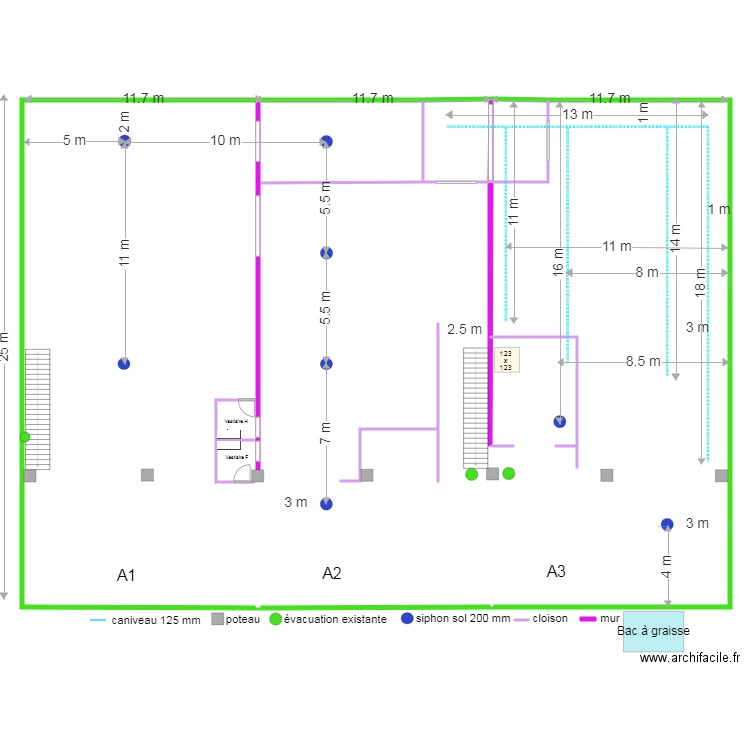 USINE rdc MàJ 25/07/2023. Plan de 15 pièces et 1734 m2