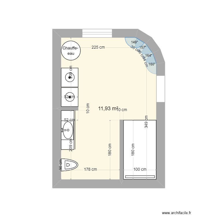 SDB Elise. Plan de 1 pièce et 12 m2