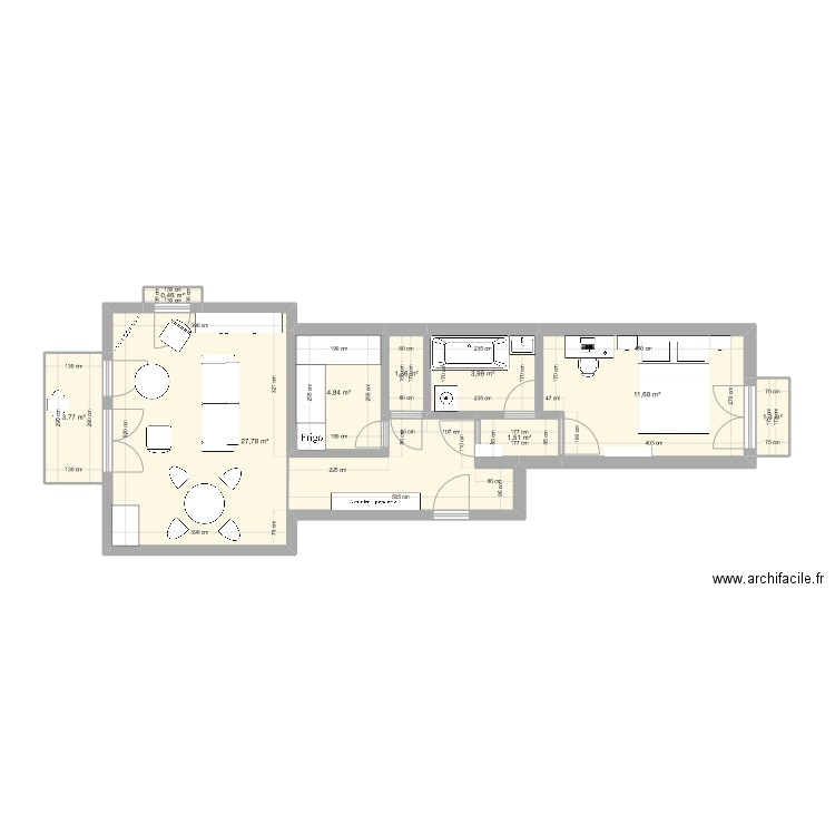 Appart Versailles. Plan de 9 pièces et 57 m2