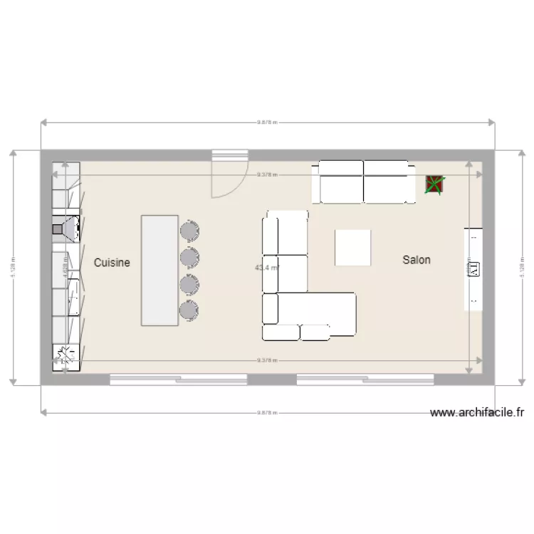 Salon ouvert sur cuisine. Plan de Salon ouvert sur cuisine. Plan de