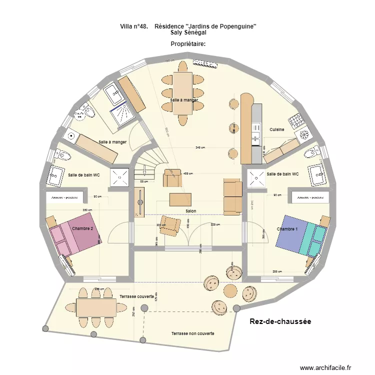 Villa teranga Rez de chauss&eacute;e. Plan de 