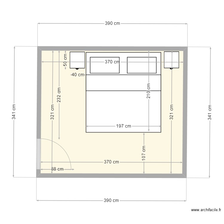 Menton chambre parent. Plan de 1 pièce et 12 m2