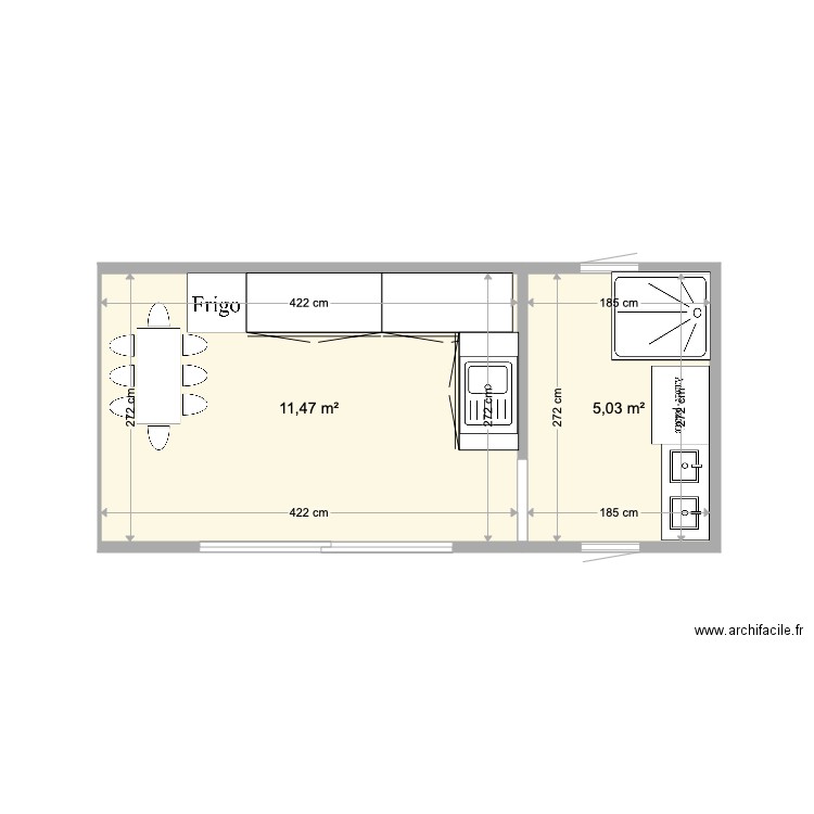 projet sylvie version 3. Plan de 2 pièces et 17 m2