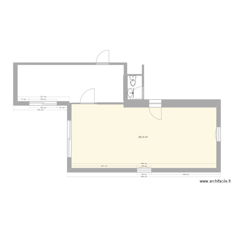 bois rocher cuisine. Plan de 1 pièce et 38 m2