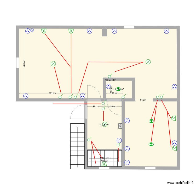 R+1 BECQUERIE. Plan de 4 pièces et 54 m2